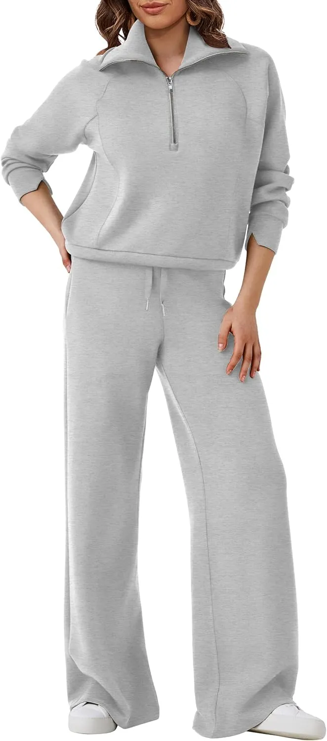 SuperPrity Women 2 Piece Outfits 2024 Fall Fashion Trendy Sweatsuit Oversized Sweatshirt Sweatpants Matching Sweat Lounge Set