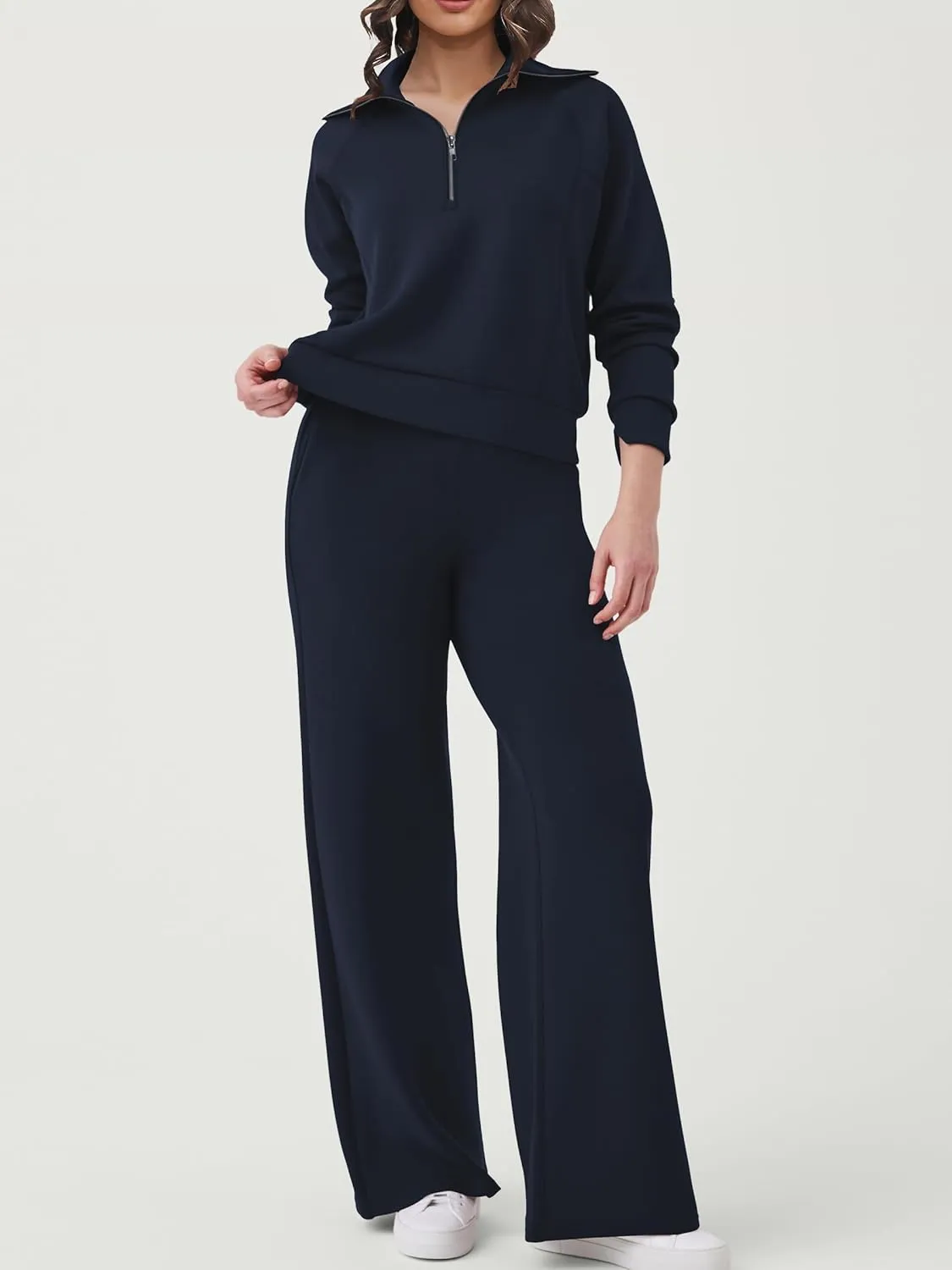 SuperPrity Women 2 Piece Outfits 2024 Fall Fashion Trendy Sweatsuit Oversized Sweatshirt Sweatpants Matching Sweat Lounge Set