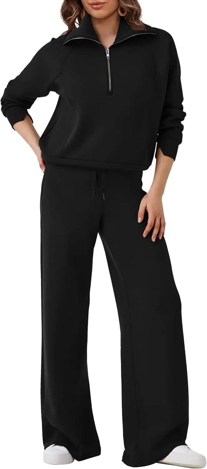 SuperPrity Women 2 Piece Outfits 2024 Fall Fashion Trendy Sweatsuit Oversized Sweatshirt Sweatpants Matching Sweat Lounge Set