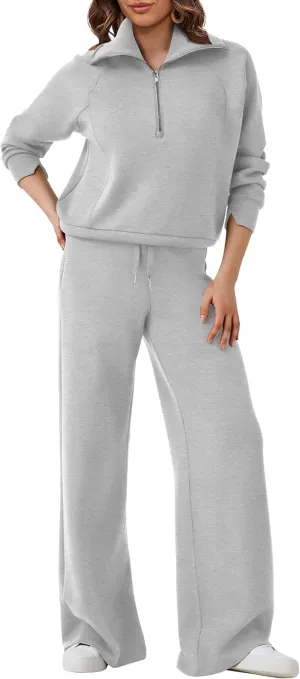 SuperPrity Women 2 Piece Outfits 2024 Fall Fashion Trendy Sweatsuit Oversized Sweatshirt Sweatpants Matching Sweat Lounge Set