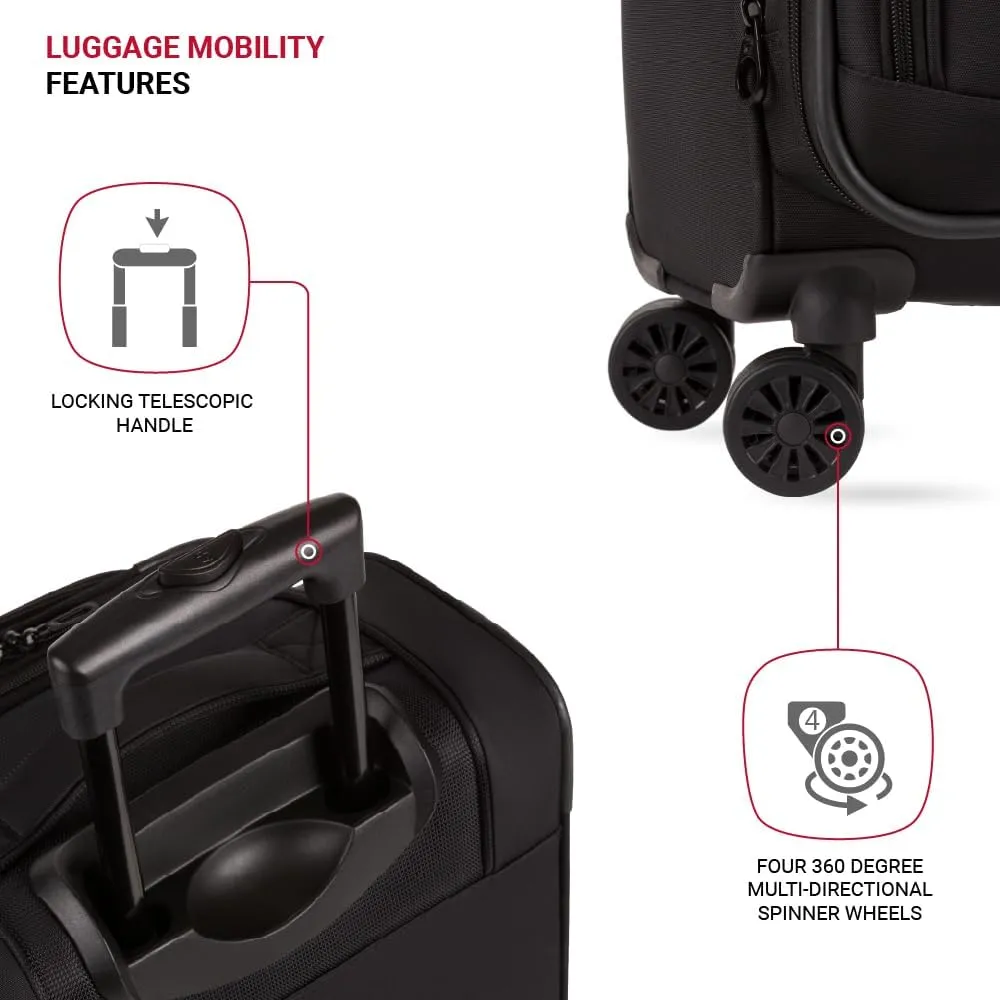 SwissGear Sion II Softside Expandable Luggage with Spinner Wheels, Black, Carry-On 20-Inch