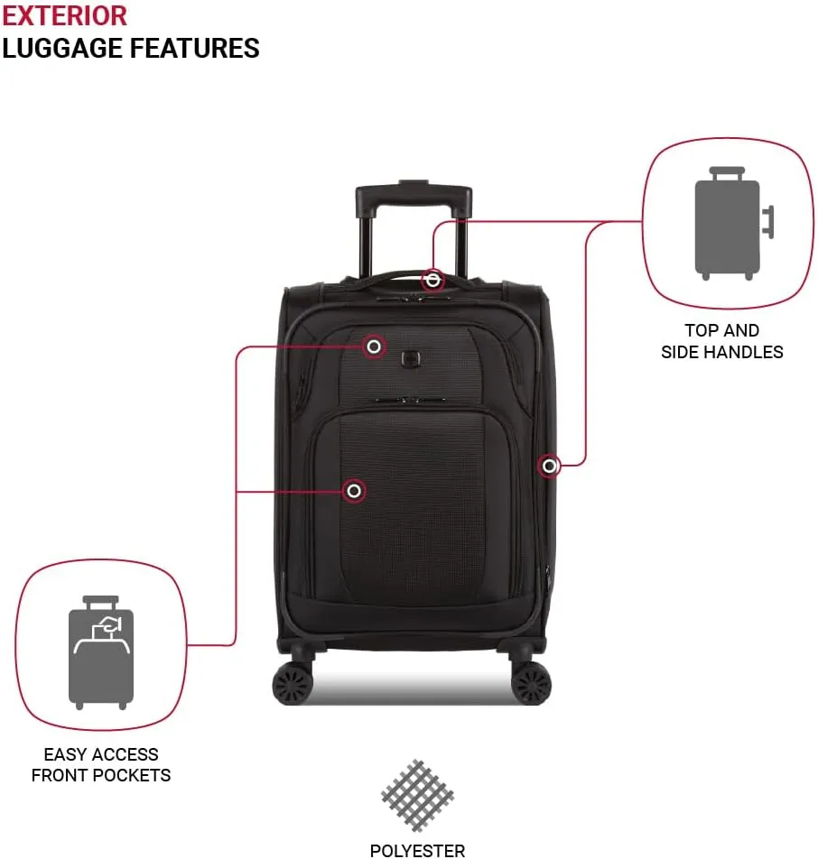 SwissGear Sion II Softside Expandable Luggage with Spinner Wheels, Black, Carry-On 20-Inch