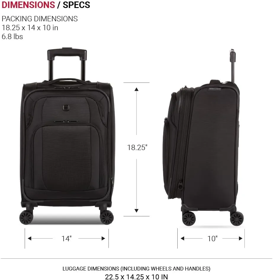 SwissGear Sion II Softside Expandable Luggage with Spinner Wheels, Black, Carry-On 20-Inch