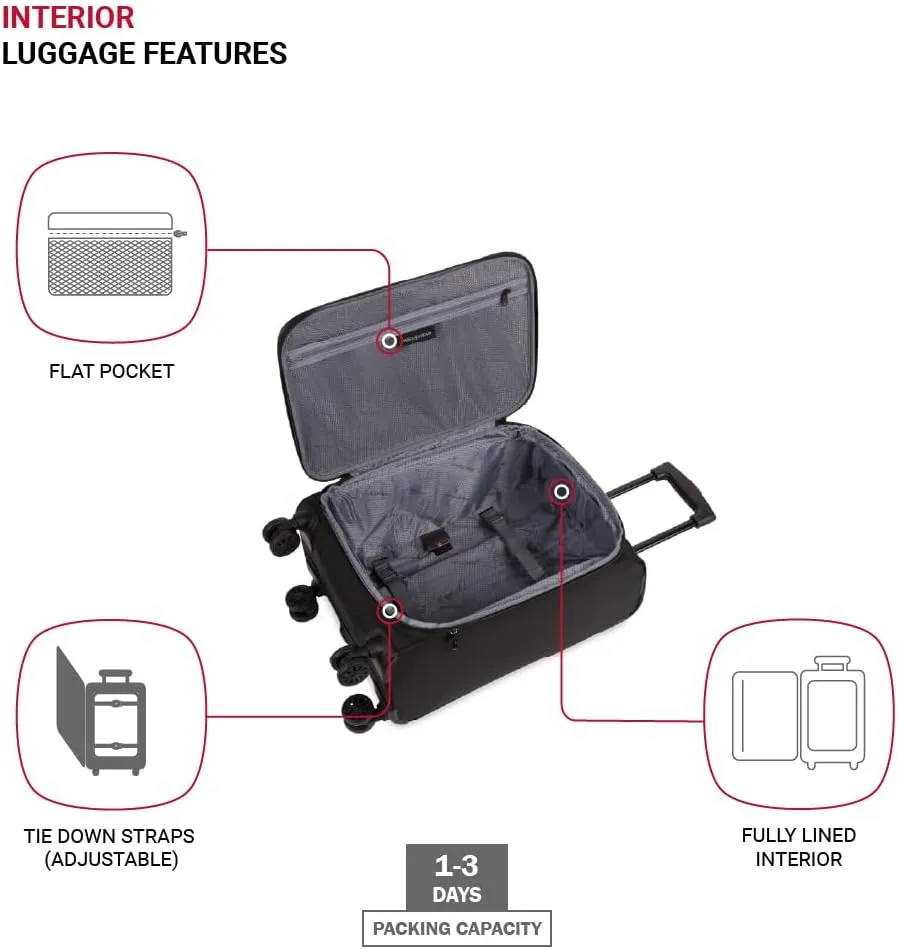SwissGear Sion II Softside Expandable Luggage with Spinner Wheels, Black, Carry-On 20-Inch