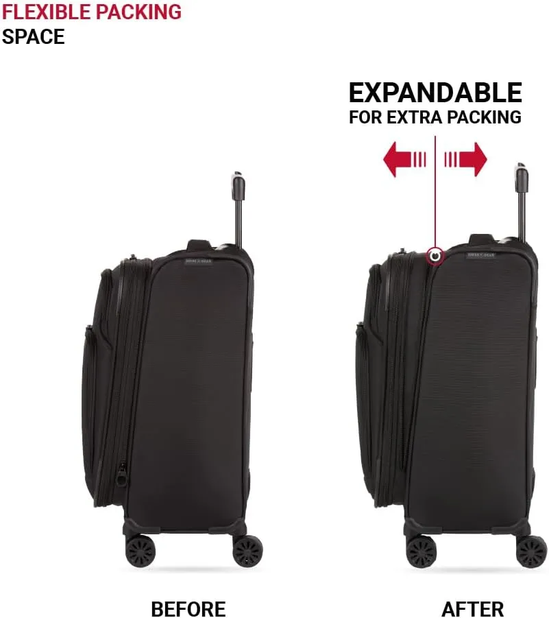 SwissGear Sion II Softside Expandable Luggage with Spinner Wheels, Black, Carry-On 20-Inch