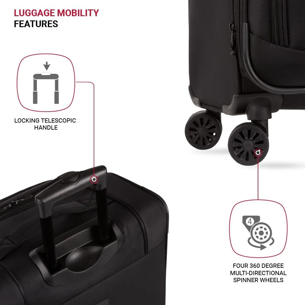 SwissGear Sion II Softside Expandable Luggage with Spinner Wheels, Black, Checked-Large 28-Inch