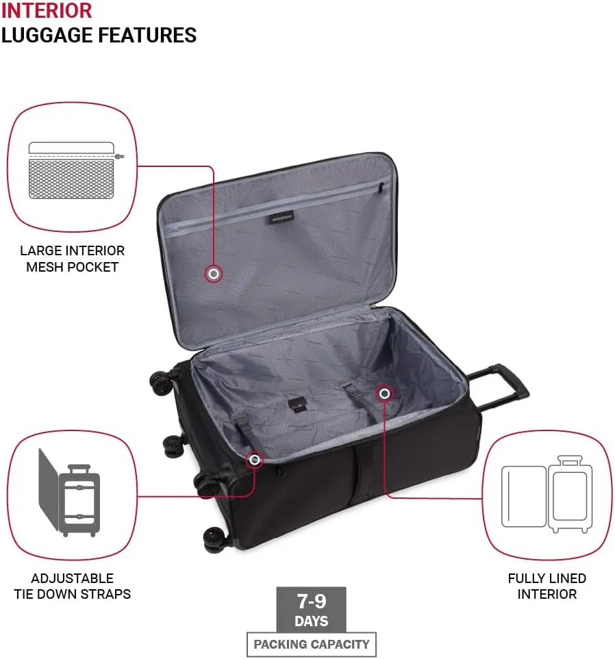 SwissGear Sion II Softside Expandable Luggage with Spinner Wheels, Black, Checked-Large 28-Inch