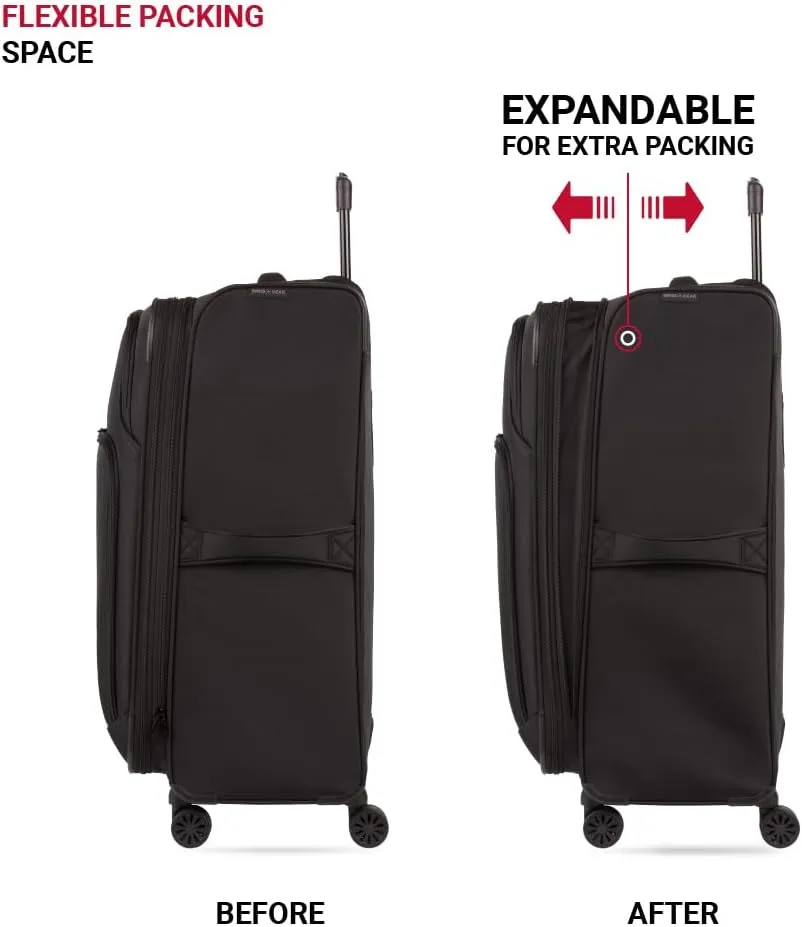 SwissGear Sion II Softside Expandable Luggage with Spinner Wheels, Black, Checked-Large 28-Inch