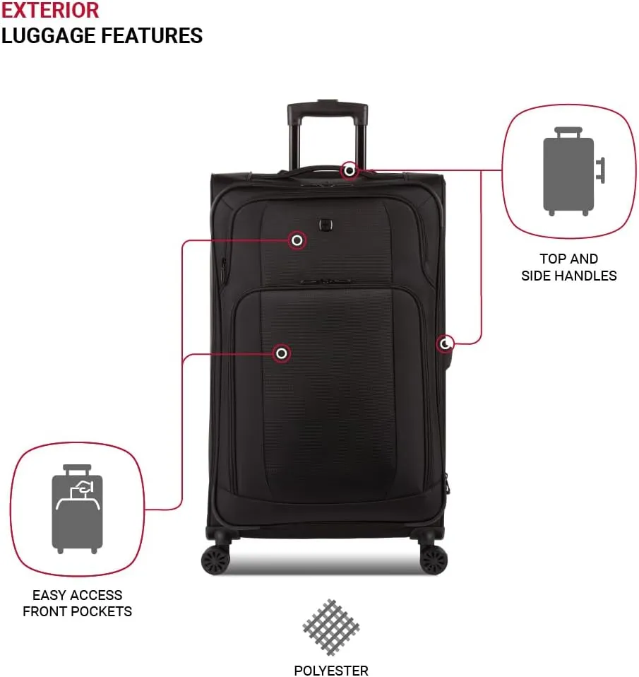 SwissGear Sion II Softside Expandable Luggage with Spinner Wheels, Black, Checked-Large 28-Inch