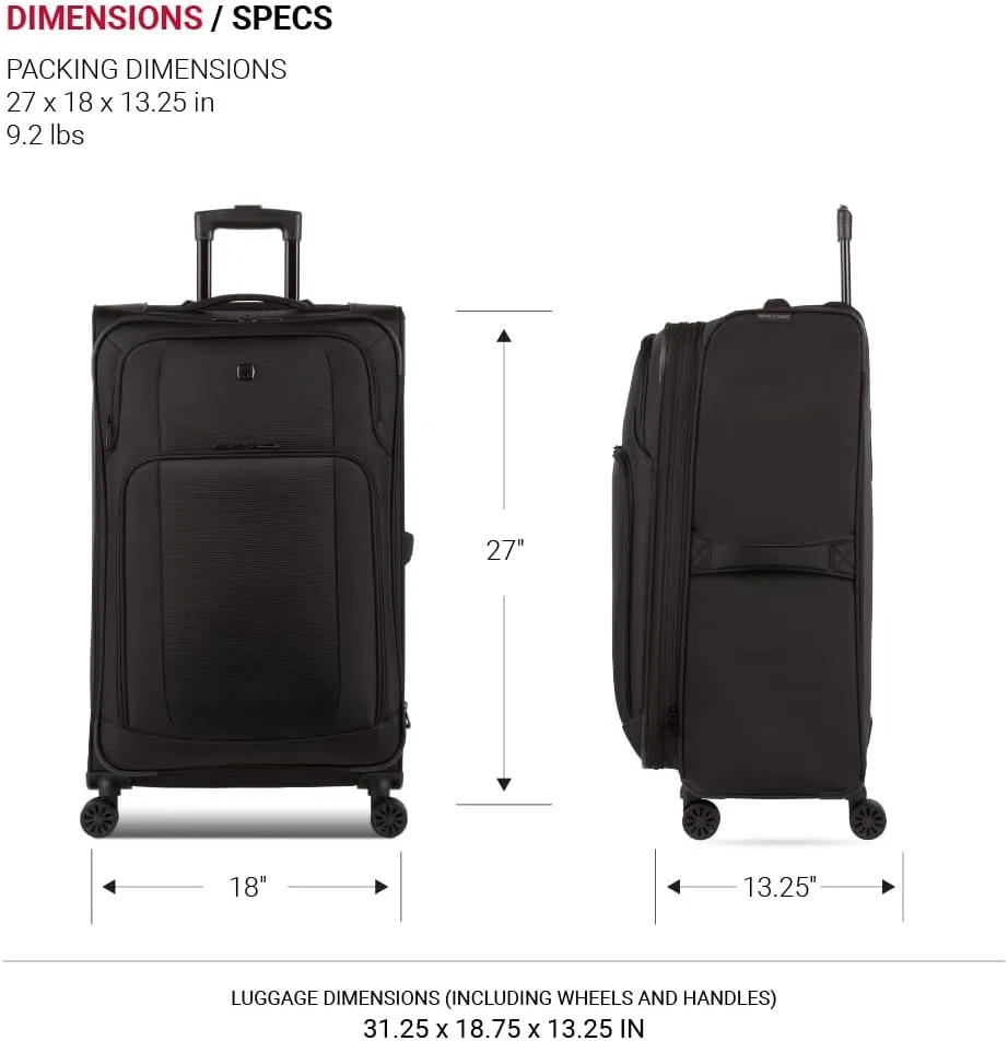 SwissGear Sion II Softside Expandable Luggage with Spinner Wheels, Black, Checked-Large 28-Inch