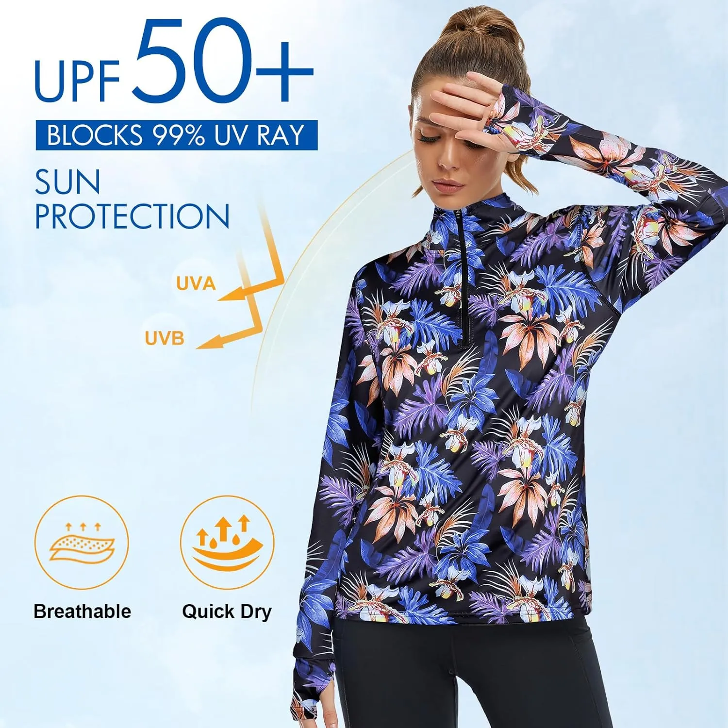 Tanst Sky Womens Golf Shirts Long Sleeve Athletic Quarter Zip Pullover Sun Protection Running Hiking Tops