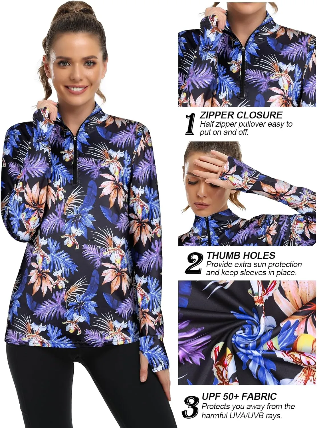 Tanst Sky Womens Golf Shirts Long Sleeve Athletic Quarter Zip Pullover Sun Protection Running Hiking Tops