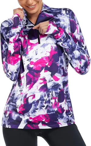 Tanst Sky Womens Golf Shirts Long Sleeve Athletic Quarter Zip Pullover Sun Protection Running Hiking Tops