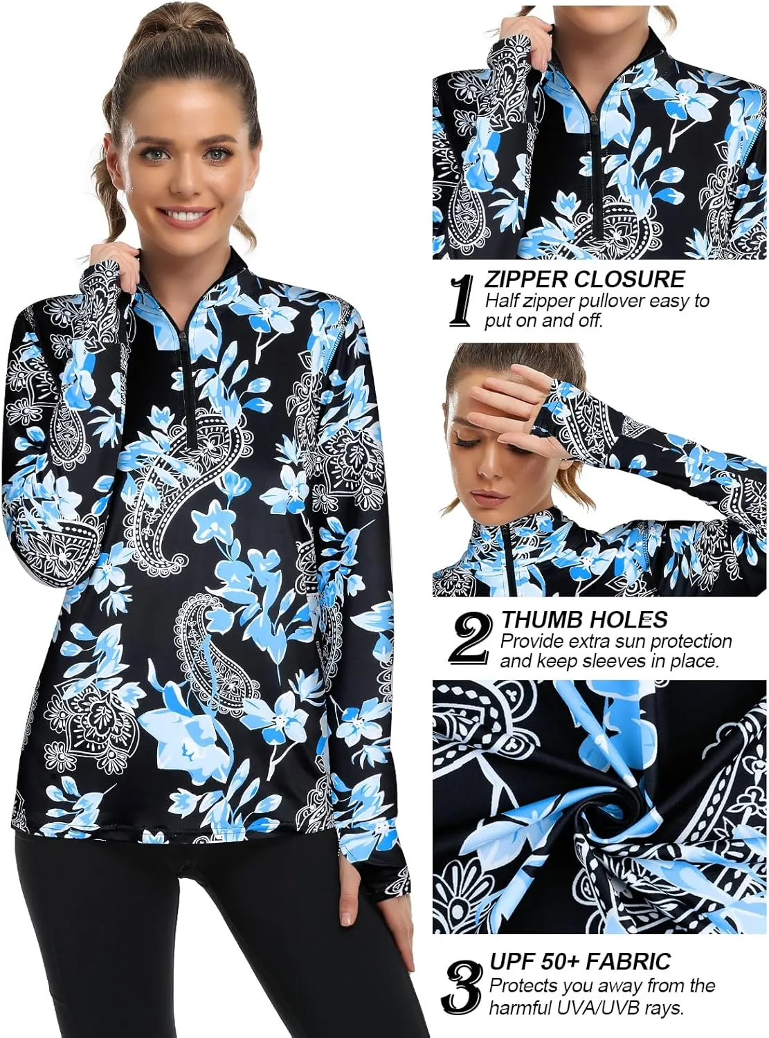 Tanst Sky Womens Golf Shirts Long Sleeve Athletic Quarter Zip Pullover Sun Protection Running Hiking Tops