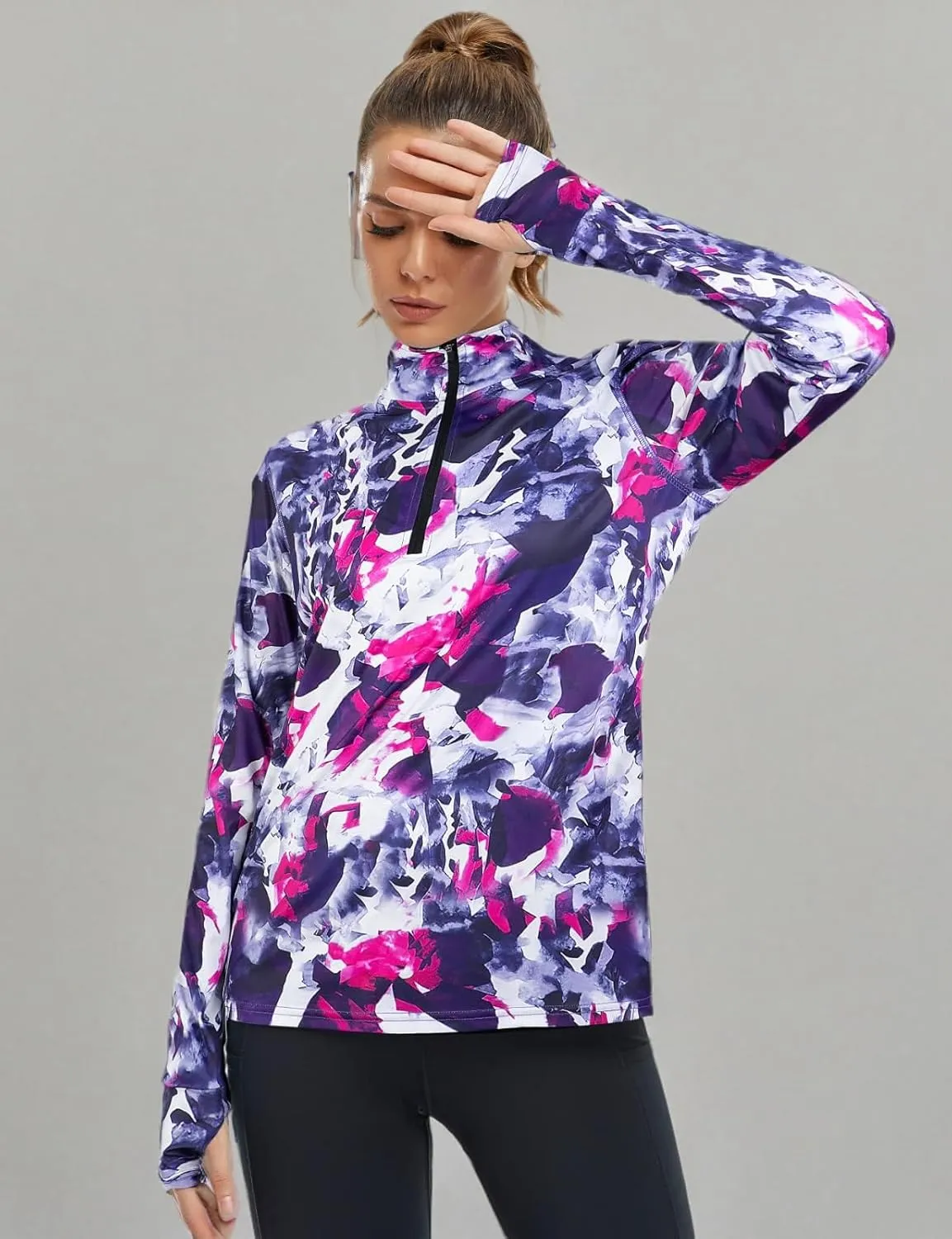 Tanst Sky Womens Golf Shirts Long Sleeve Athletic Quarter Zip Pullover Sun Protection Running Hiking Tops