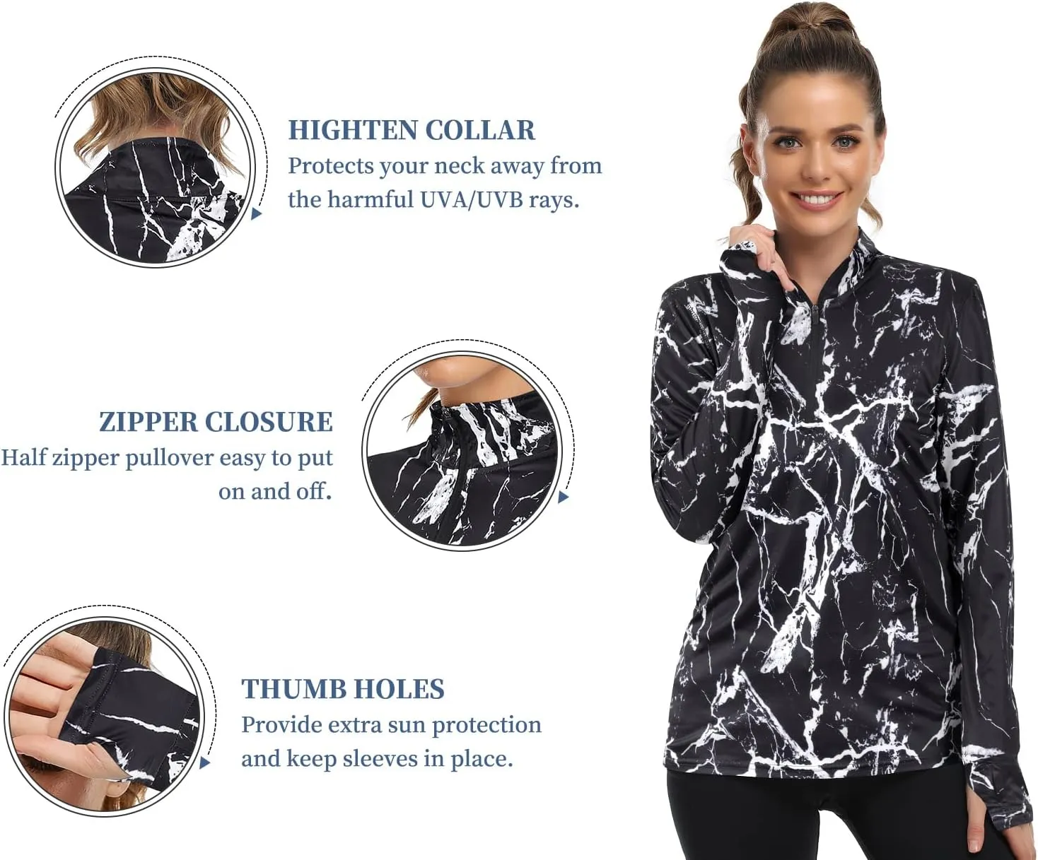 Tanst Sky Womens Golf Shirts Long Sleeve Athletic Quarter Zip Pullover Sun Protection Running Hiking Tops