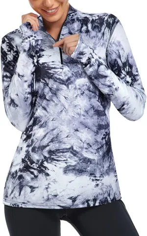 Tanst Sky Womens Golf Shirts Long Sleeve Athletic Quarter Zip Pullover Sun Protection Running Hiking Tops