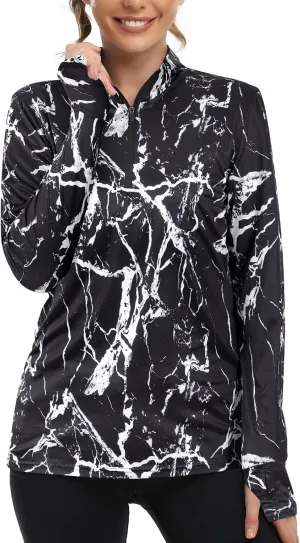 Tanst Sky Womens Golf Shirts Long Sleeve Athletic Quarter Zip Pullover Sun Protection Running Hiking Tops
