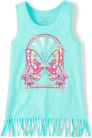 The Children's Place Girls' Graphic Fringe Tank Tops