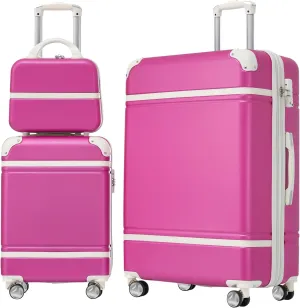 Travel Conveniently with Lightweight Hard Case Luggage Set, 3-Piece Spinner Suitcases and Cosmetic Case, Pink