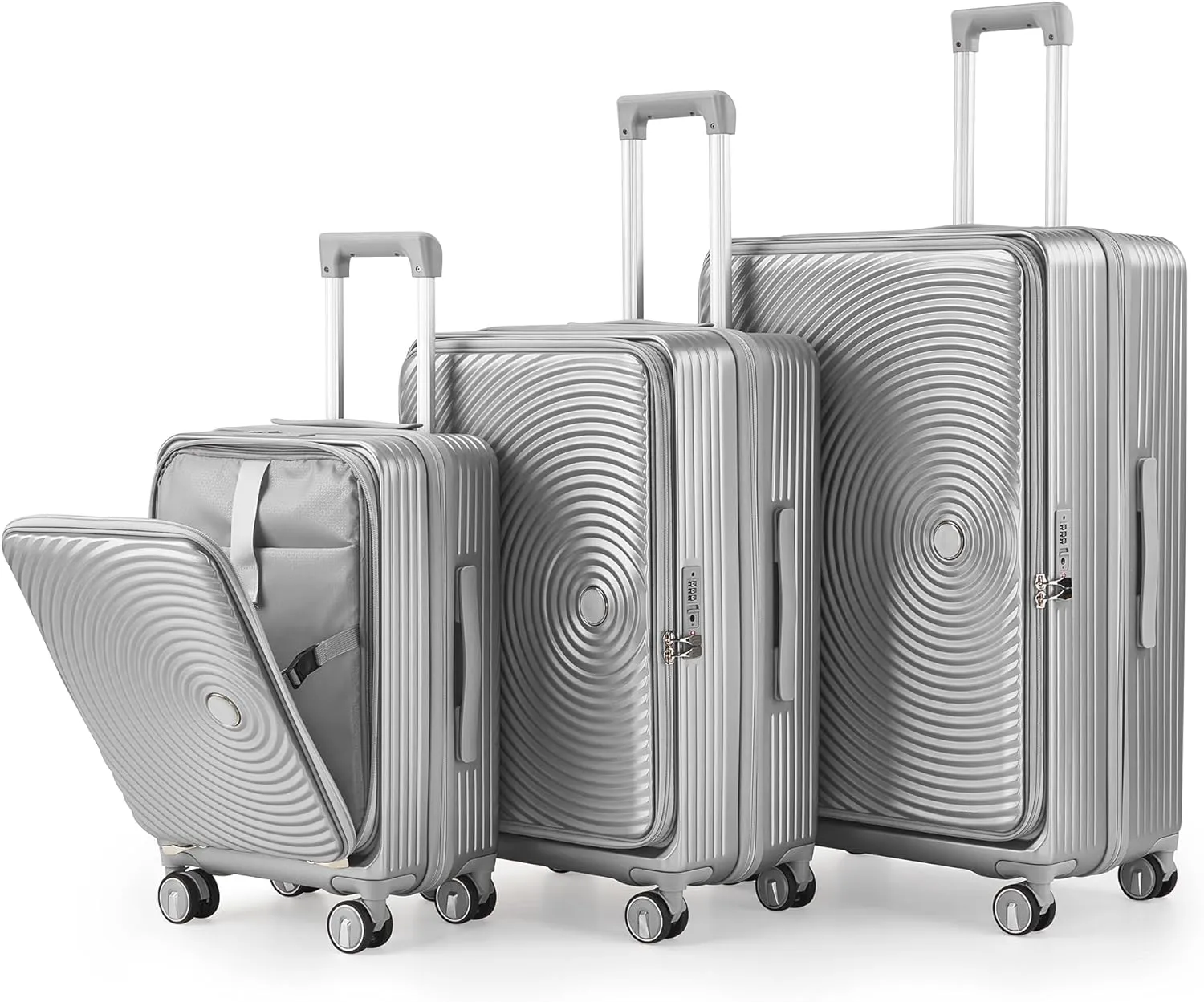 Travel with 3 Piece Luggage Set, Expandable Carry-On, Lightweight Hard Shell with Spinner Wheels, Silver