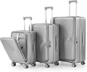 Travel with 3 Piece Luggage Set, Expandable Carry-On, Lightweight Hard Shell with Spinner Wheels, Silver