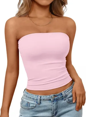 Trendy Queen Womens Strapless Tube Tops Basic Backless Sleeveless Bandeau Going Out Crop Tops Cute 2025 Summer Clothes
