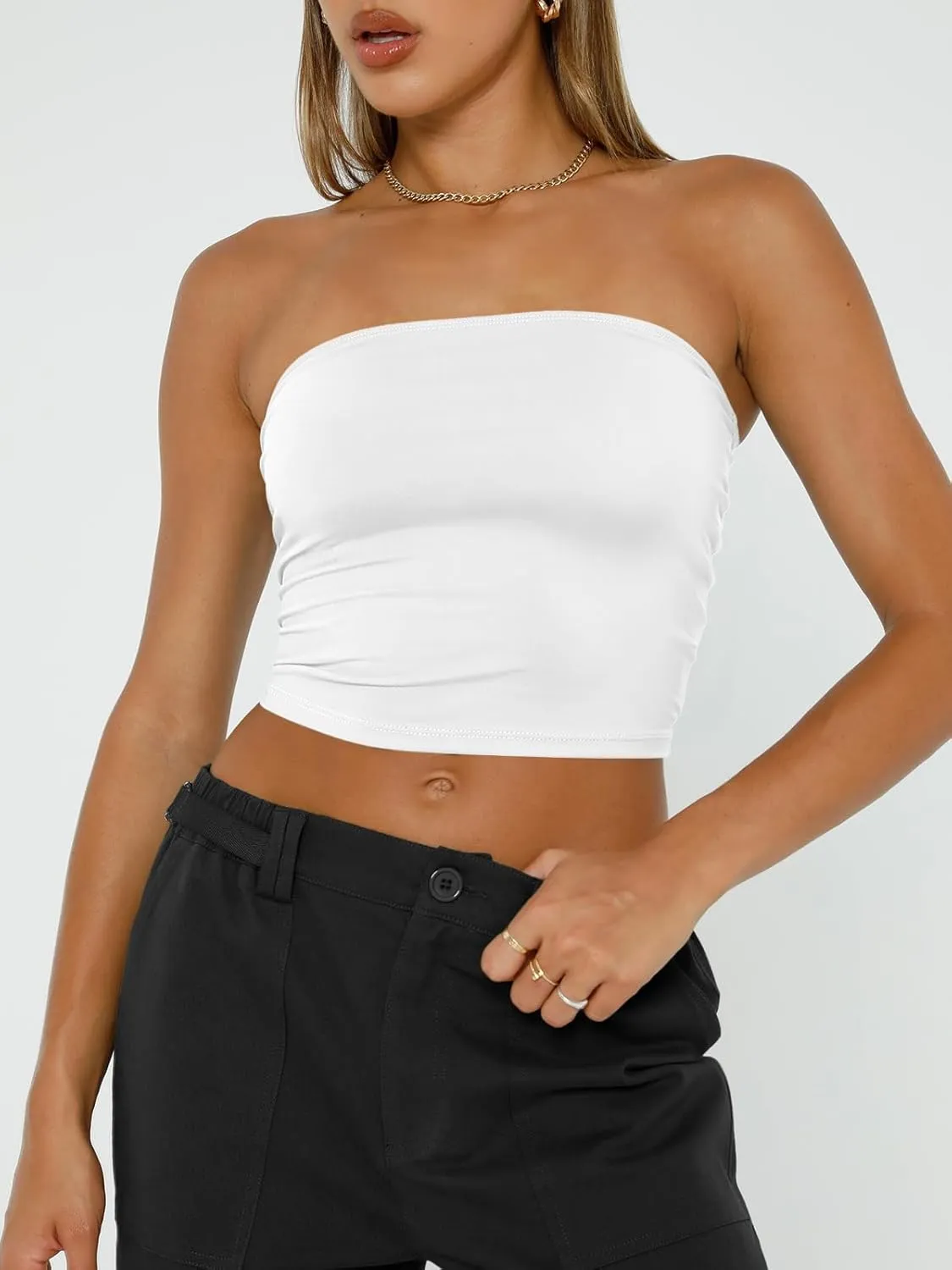 Trendy Queen Womens Tube Tops Strapless Crop Tops Basic Backless Sleeveless Bandeau Going Out Cute 2025 Summer Outfits