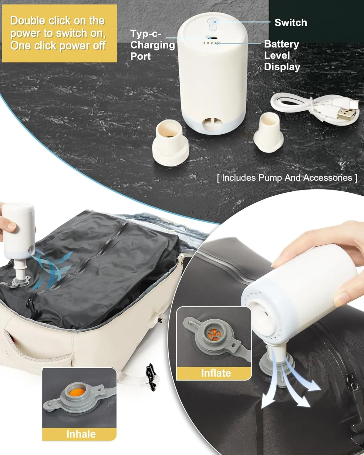 Vacuum Seal Compression Travel Backpack with Pump for Women Men Airback Vacpack laptop Backpacks with Shoe Compartment Vacuum Seal Packing Carry on Backpack for Airplanes College Casual Daypack Beige