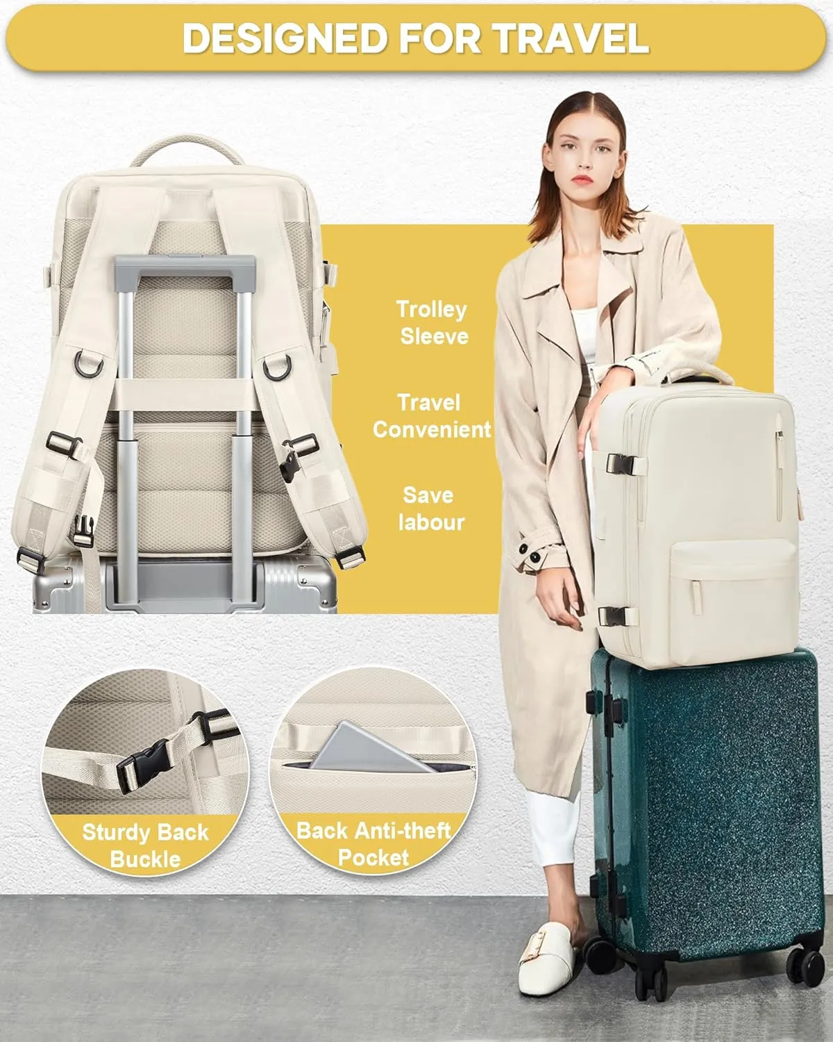 Vacuum Seal Compression Travel Backpack with Pump for Women Men Airback Vacpack laptop Backpacks with Shoe Compartment Vacuum Seal Packing Carry on Backpack for Airplanes College Casual Daypack Beige