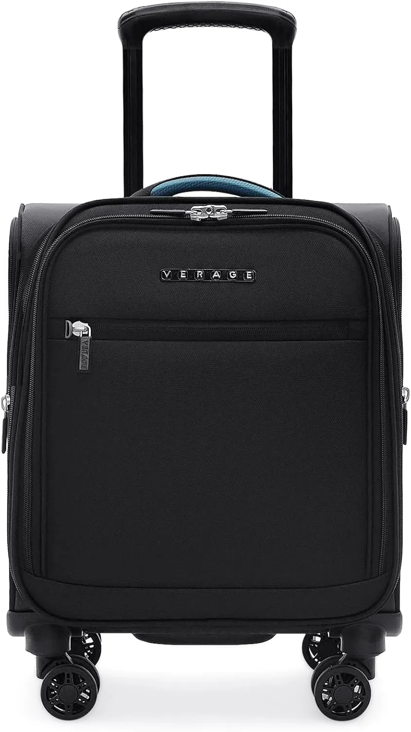 Verage 14.5 inch Underseat Carry On Luggage with Wheels, Black Softside Small Suitcase Spinner Wheeled Rolling Travel Laptop Bag for Airlines Airplanes Short Trip Men Women