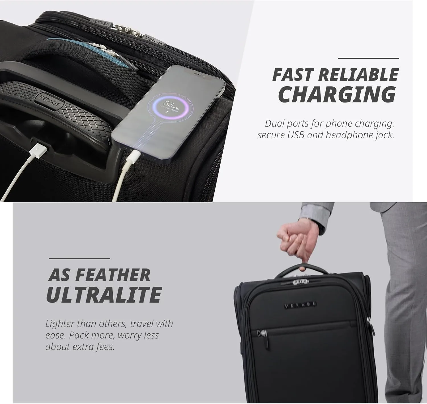 Verage 14.5 inch Underseat Carry On Luggage with Wheels, Black Softside Small Suitcase Spinner Wheeled Rolling Travel Laptop Bag for Airlines Airplanes Short Trip Men Women