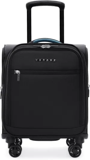 Verage 14.5 inch Underseat Carry On Luggage with Wheels, Black Softside Small Suitcase Spinner Wheeled Rolling Travel Laptop Bag for Airlines Airplanes Short Trip Men Women