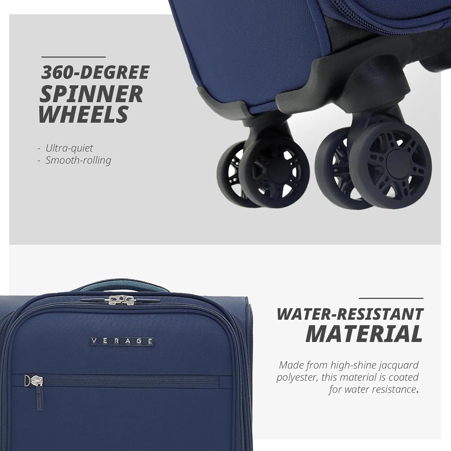 Verage 14.5 inch Underseat Carry On Luggage with Wheels, Navy Softside Small Suitcase Spinner Wheeled Rolling Travel Laptop Bag for Airlines Airplanes Short Trip Men Women