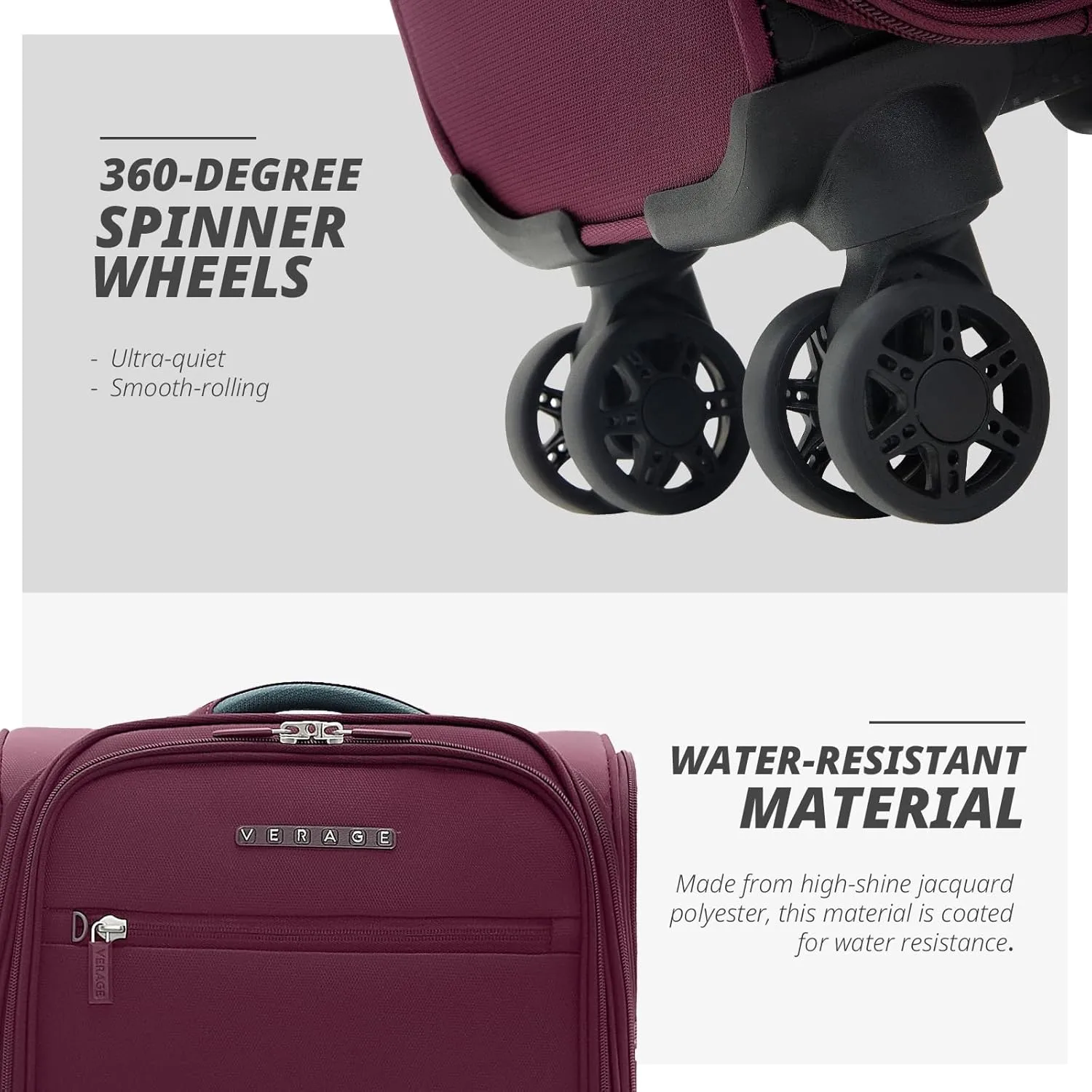 Verage 14.5 inch Underseat Carry On Luggage with Wheels, Softside Small Suitcase Spinner Wheeled Rolling Travel Laptop Bag for Airlines Short Trip Men Women (Grape red, 14.5-Inch Plus Underseat)