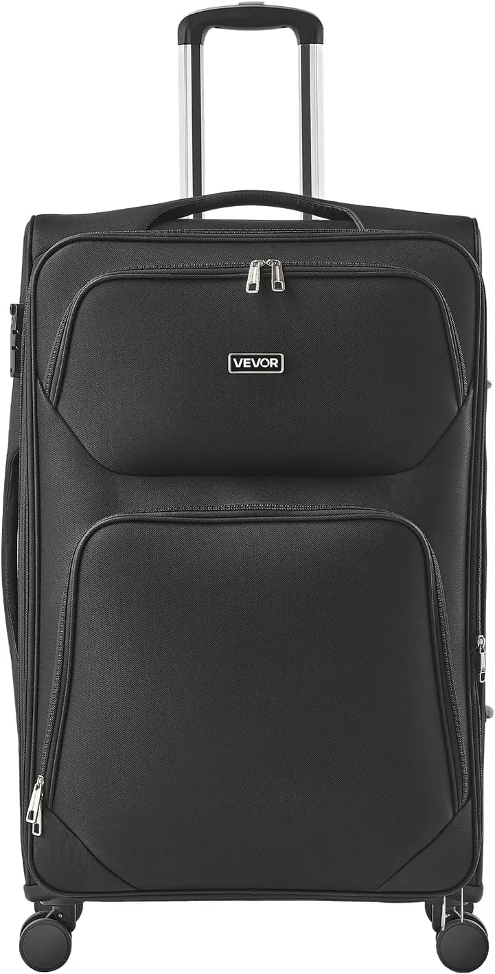 VEVOR Softside Expandable Luggage with Spinner Wheels, 28-Inch Softside Checked Large Luggage, Lightweight Checked Suitcase with Expandable Zippered Pocket and TSA Lock, Black
