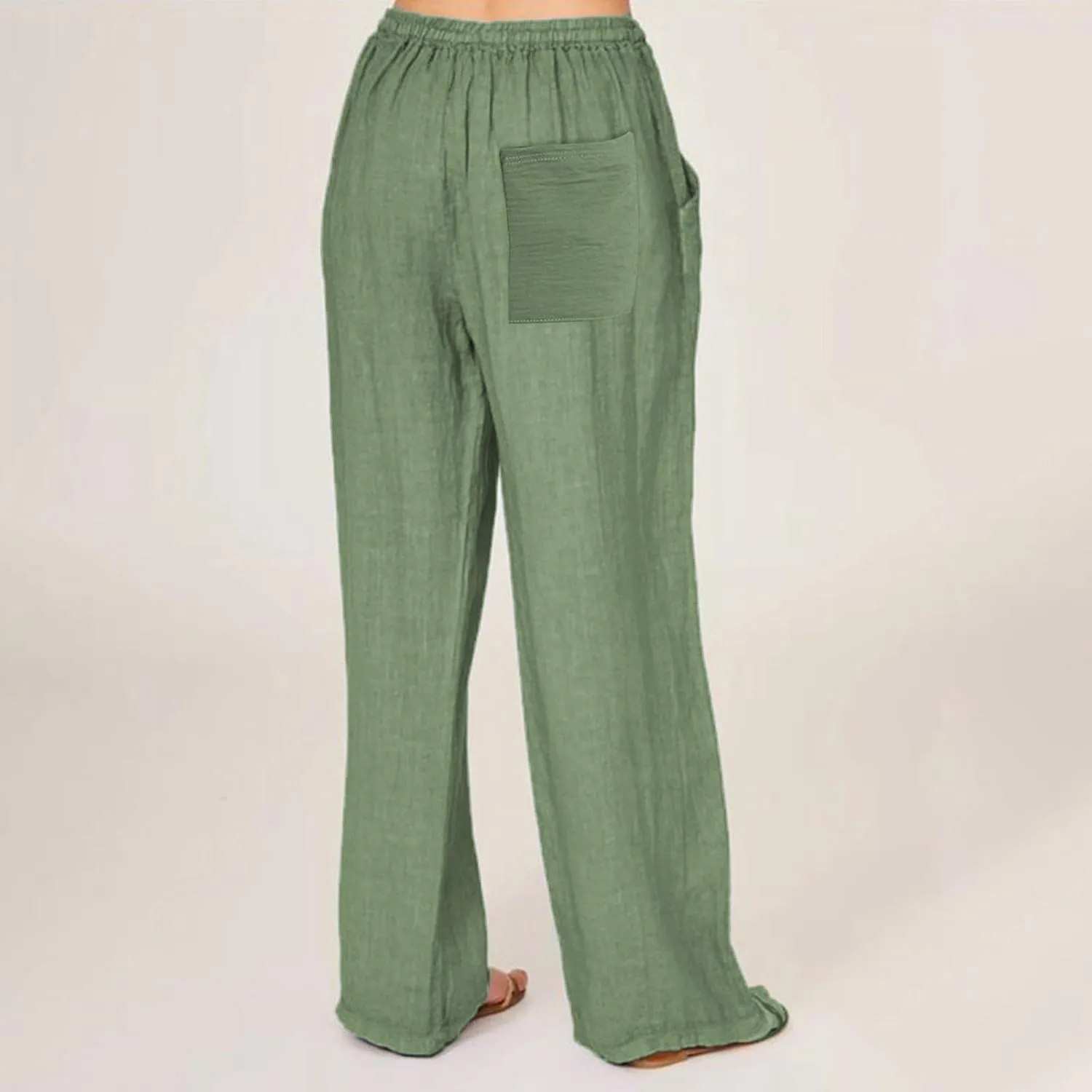 Wide Leg Linen Pants Women Summer Drawstring High Waisted Casual Pants Flowy Palazzo Pants Lightweight Beach Trousers