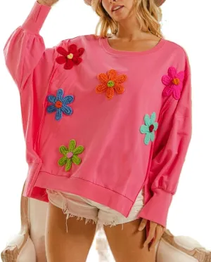 Women Floral Oversized Sweatshirts Long Sleeve Crewneck Graphic Print Hoodies Pullover Tops Y2k Fall Fashion
