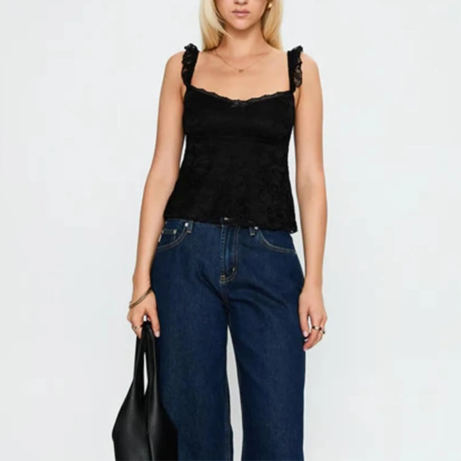 Women Y2k Lace Trim Tank Tops Camisole Spaghetti Strap Square Neck Sleeveless Vintage Going Out Shirts Streetwear