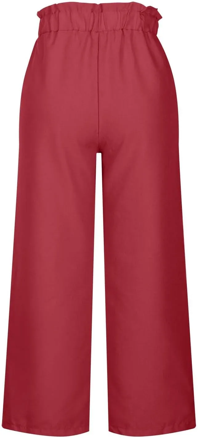 Women's Cotton Linen Pants Casual Wide Leg Beach Pants Summer Vacation High Waisted Palazzo Trousers Lightweight Lounge Pants