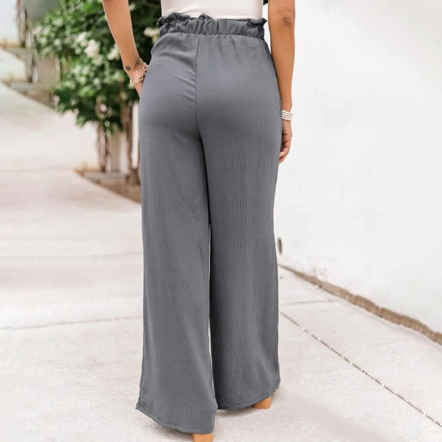 Women's Cotton Linen Pants Casual Wide Leg Beach Pants Summer Vacation High Waisted Palazzo Trousers Lightweight Lounge Pants