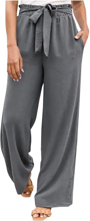 Women's Cotton Linen Pants Casual Wide Leg Beach Pants Summer Vacation High Waisted Palazzo Trousers Lightweight Lounge Pants