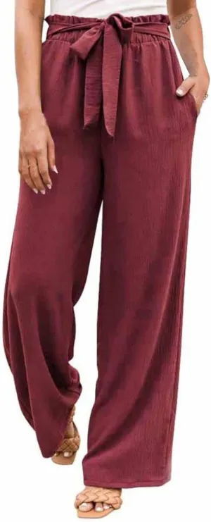 Women's Cotton Linen Pants Casual Wide Leg Beach Pants Summer Vacation High Waisted Palazzo Trousers Lightweight Lounge Pants