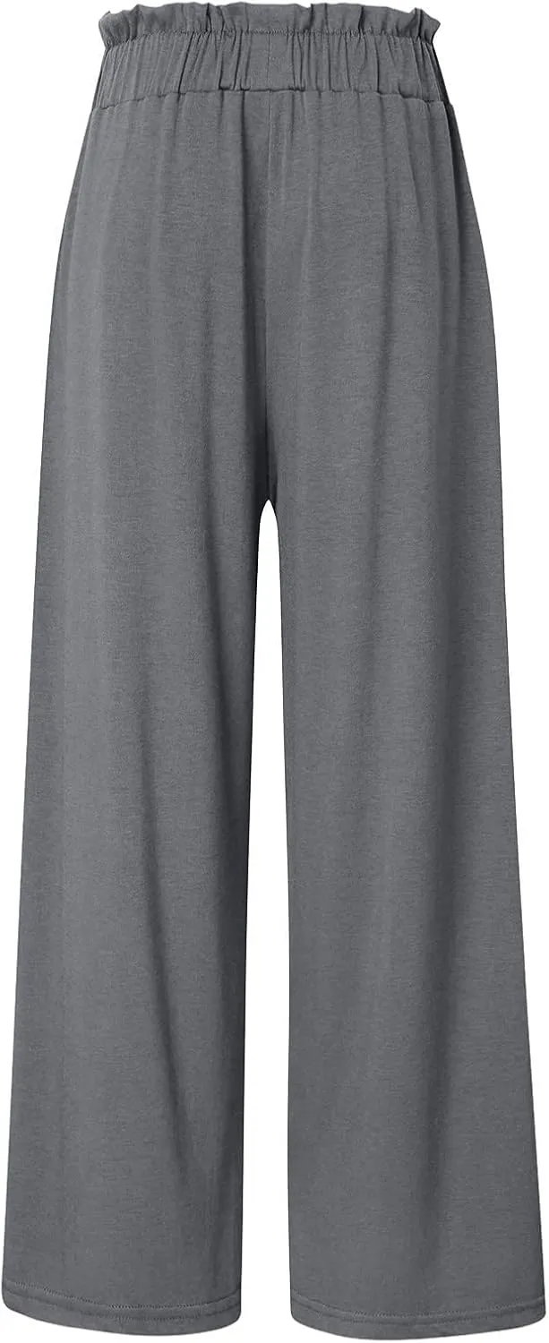 Women's Cotton Linen Pants Casual Wide Leg Beach Pants Summer Vacation High Waisted Palazzo Trousers Lightweight Lounge Pants