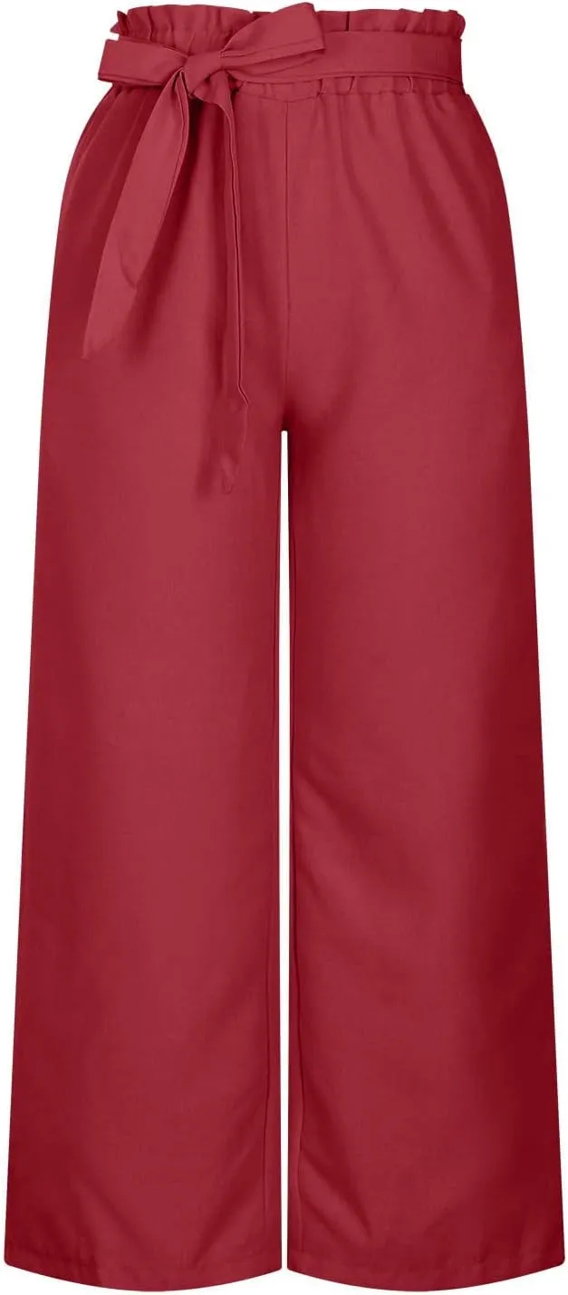 Women's Cotton Linen Pants Casual Wide Leg Beach Pants Summer Vacation High Waisted Palazzo Trousers Lightweight Lounge Pants