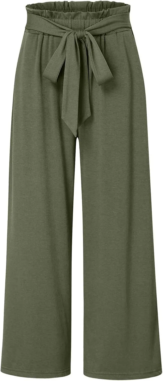 Women's Cotton Linen Pants Casual Wide Leg Beach Pants Summer Vacation High Waisted Palazzo Trousers Lightweight Lounge Pants