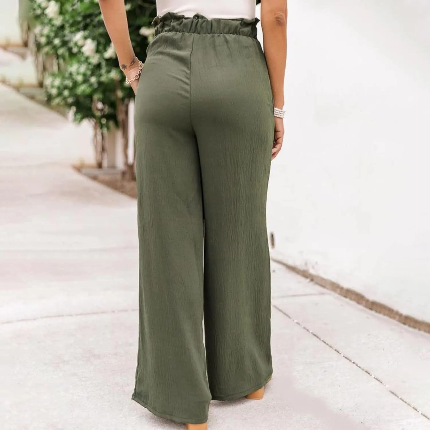 Women's Cotton Linen Pants Casual Wide Leg Beach Pants Summer Vacation High Waisted Palazzo Trousers Lightweight Lounge Pants