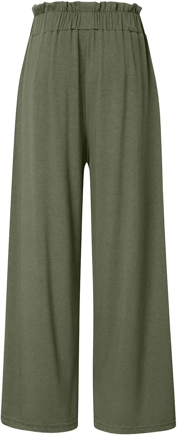 Women's Cotton Linen Pants Casual Wide Leg Beach Pants Summer Vacation High Waisted Palazzo Trousers Lightweight Lounge Pants