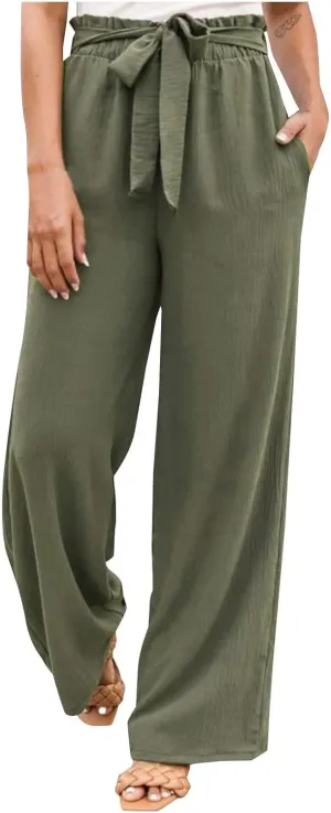 Women's Cotton Linen Pants Casual Wide Leg Beach Pants Summer Vacation High Waisted Palazzo Trousers Lightweight Lounge Pants