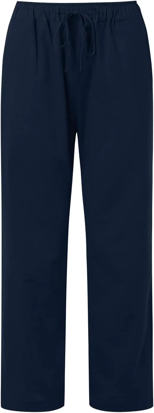 Womens Cotton Linen Pants Summer Wide Leg Pants Elastic High Waist Palazzo Pants Casual Beach Trousers with Pockets